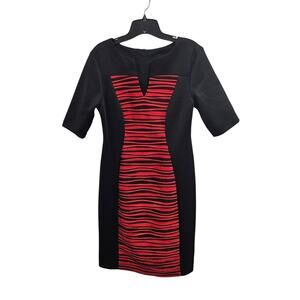 Vintage Red & Black Stretchy Short Sleeved V-Neck Sheath Dress. Size Small/6